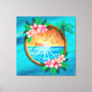 Impressão Em Tela Pássaros do Oceano Praia Summer voam no céu e mina