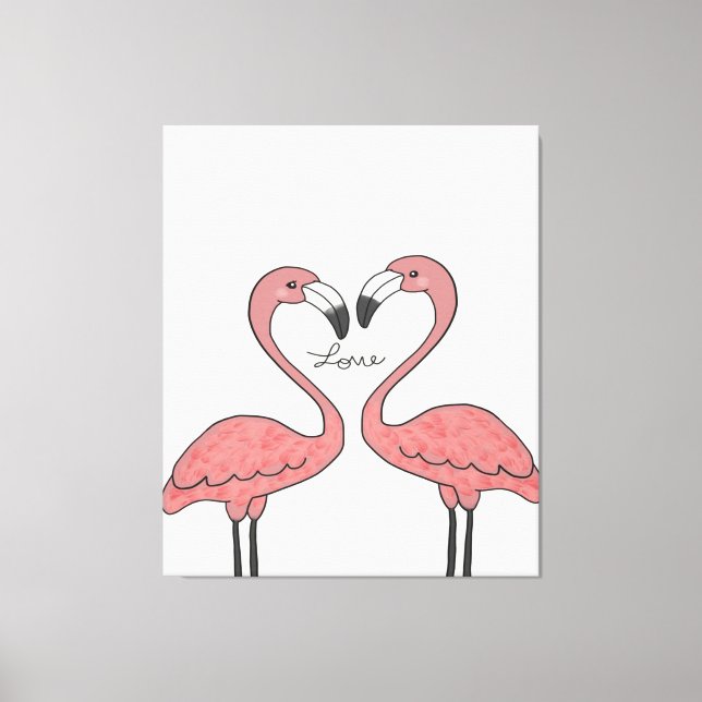 Impressão Em Tela Pássaros Flamingos Rosa-Casal Engraçados | Amantes (Frente)