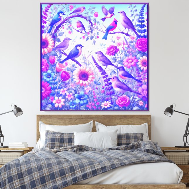 Impressão Em Tela pássaros flores (Insitu(Quarto))