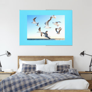 Impressão Em Tela Pássaros Voadores Céu Azul Grande decoração-Arte m