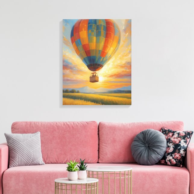 Impressão Em Tela Passeio de Balão ao Pôr do Sol Sobre Campos Dourad (Insitu(Sala de estar))