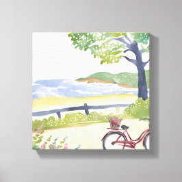 Impressão Em Tela Passeio de Bicicleta na Ilha | Aquarela de Martha'