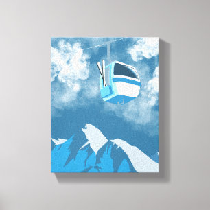Impressão Em Tela Passeio de Gôndola   Pintura de Inverno na Montanh