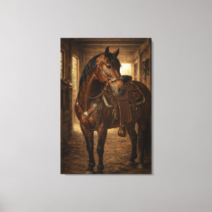 Impressão Em Tela Passeio Matinal Arte de Cavalo Tela Esticada