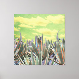 Impressão Em Tela Pastel Agave Cactus contra o céu nublado Colagem