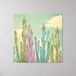 Impressão Em Tela Pastel Cactus contra a Colagem do céu nublado