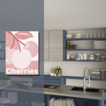 Pastel Cherries Pink & White Kitchen Decor