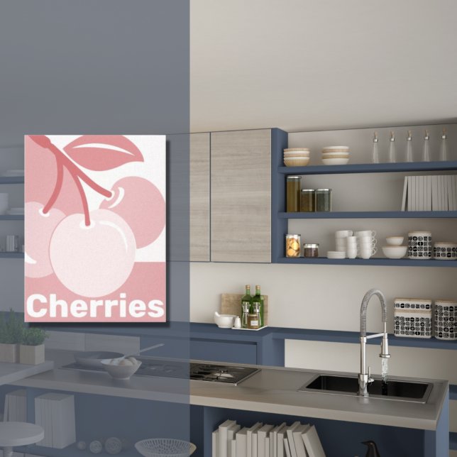 Impressão Em Tela Pastel Cherries Pink & White Kitchen Decor (Pastel Cherries Pink & White Kitchen Art Canvas)