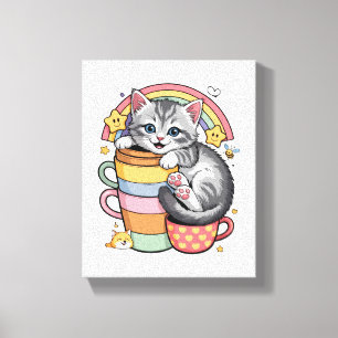 Impressão Em Tela Pastel Paws & Rainbow Sips