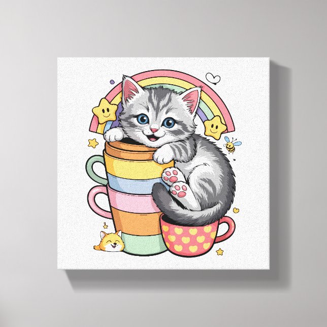 Impressão Em Tela Pastel Paws & Rainbow Sips (Frente)