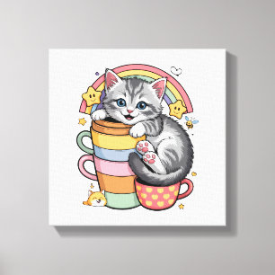 Impressão Em Tela Pastel Paws & Rainbow Sips
