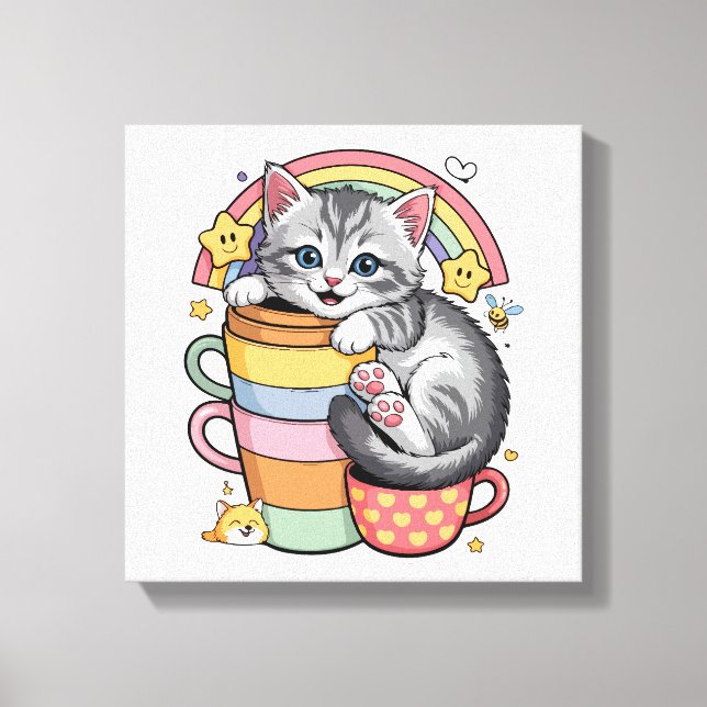 Impressão Em Tela Pastel Paws & Rainbow Sips (Frente)