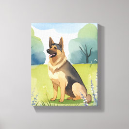 Impressão Em Tela Pastor Alemão | Pintura em Aquarela de Cachorro