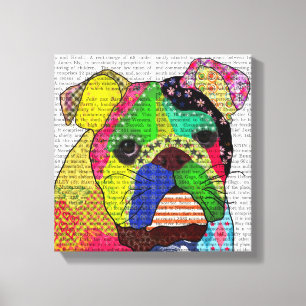Impressão Em Tela Patchwork Bulldog
