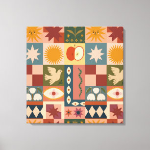 Impressão Em Tela Patchwork celestial boêmica com símbolos místicos