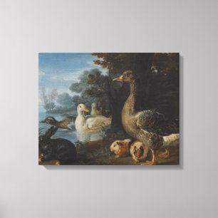 Impressão Em Tela Patos-Guiné e um coelho em uma Paisagem Wooded