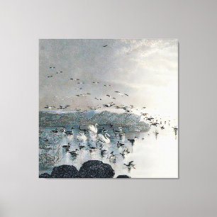 Impressão Em Tela Patos, Mallards e Cisnes no lago ao pôr do sol