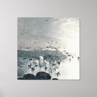Impressão Em Tela Patos, Mallards e Cisnes no lago ao pôr do sol