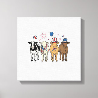 Impressão Em Tela Patriotic Cow Lineup Vintage Vector Shirt Design_1