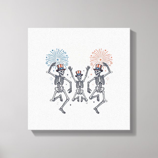 Impressão Em Tela Patriotic Dancing Skeleton Fireworks Vintage Shirt (Frente)