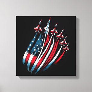 Impressão Em Tela Patriótica USA Flag Fighter Jets Boys 4 de julho