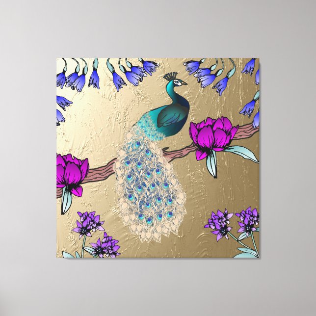 Impressão Em Tela Pavão Dourado (Frente)