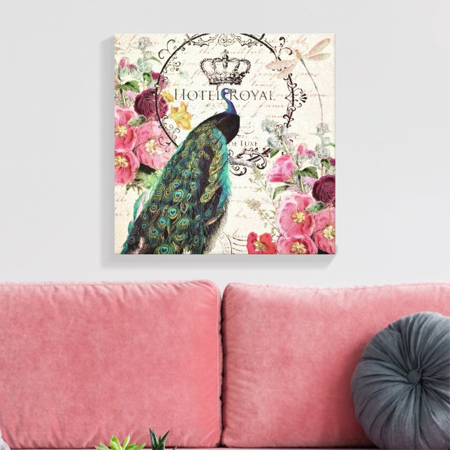 Impressão Em Tela Pavão e flores da primavera (Insitu(Sala de estar))