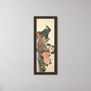 Impressão Em Tela Pavão e Peônias de Hiroshige, Arte Japonês