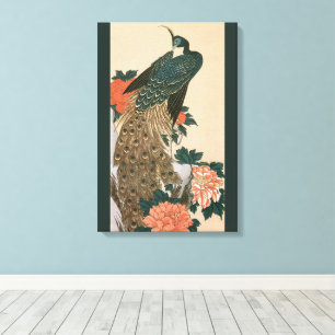 Impressão Em Tela Pavão e Peônias de Hiroshige, Arte Japonês
