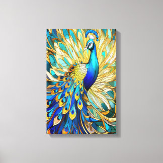 Impressão Em Tela Pavão Vibrante em Arte Nova Colorido Parede