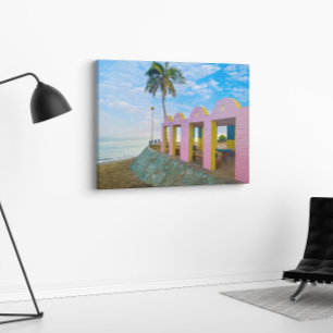 Impressão Em Tela Pavilhão Colorido de Praia Tropical Costeira
