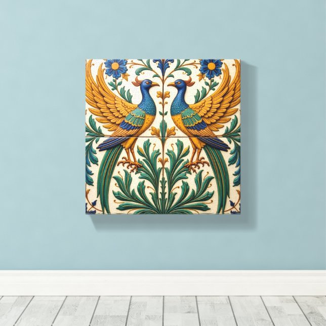 Impressão Em Tela Pavões Espelhados (Insitu(piso de madeira))