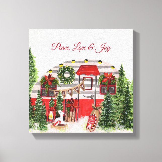 Impressão Em Tela Peace Love & Joy Christmas Camper (Frente)