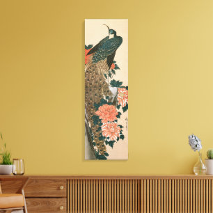 Impressão Em Tela Peacock and Peonies by Hiroshige, Arte Japonesa