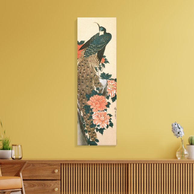 Impressão Em Tela Peacock and Peonies by Hiroshige, Arte Japonesa (Insitu(Sala de estar))