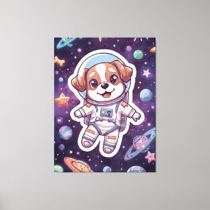 Impressão Em Tela Peças Interestelares - Cachorro Espacial Bonito em