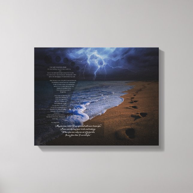 Impressão Em Tela Pegadas no Poema de Areia 14x11 (tempestade) (Frente)