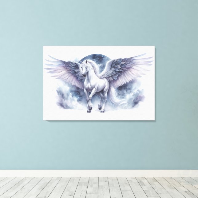 Impressão Em Tela Pégaso Branco Asas ao Luar Sonho Celestial (Insitu(piso de madeira))