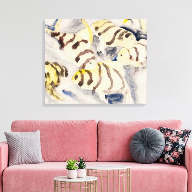 Impressão Em Tela Peixe-Anjo Amarelo Minimalista Aquarela Vintage (Insitu(Sala de estar))