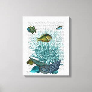 Impressão Em Tela Peixes, Cascas Azuis e Corais