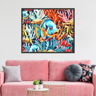 Impressão Em Tela Peixes Tropicais Vibrações Coloridas de Verão