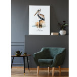 Impressão Em Tela Pelican parado sobre um poste<br><div class="desc">pintura aquosa de um pelicano sobre um poste na água</div>