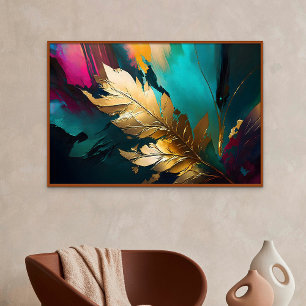 Impressão Em Tela Pena Dourada – Elegância Abstrata Luxuosa
