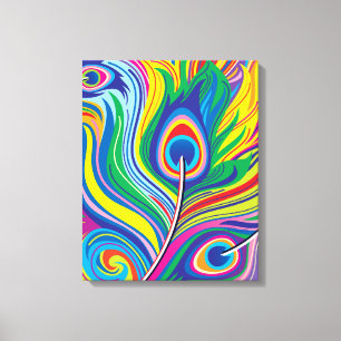 Impressão Em Tela Penas de Pavão Arte Abstrata