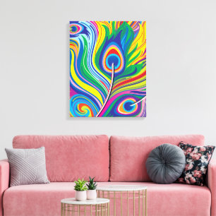 Impressão Em Tela Penas de Pavão Arte Abstrata
