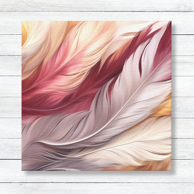 Impressão Em Tela Penas Luxuosas Douradas e rosa (Pink Gold White Burgundy Feathers Pattern - Luxury Canvas Wal Art)