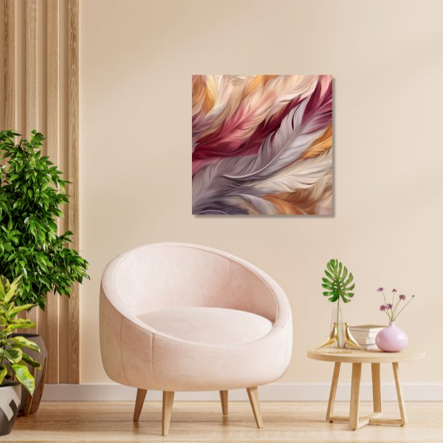 Impressão Em Tela Penas Orgulhosas: Cerco Luxuoso, Taupe, Pinks (Opulent Feathers Printed Canvas Pink, Burgundy, Gold, Taupe Luxury Art)
