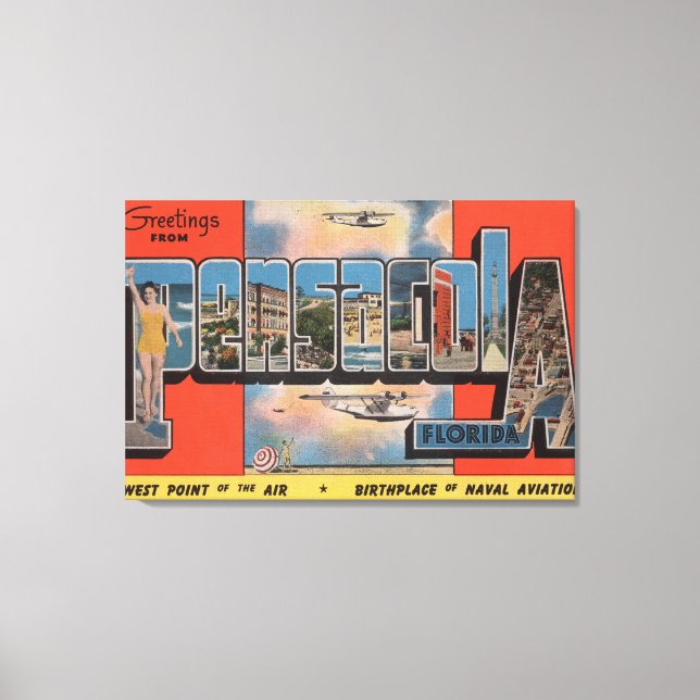 Impressão Em Tela Pensacola, Flórida - Letra Grande Cena 2 (Frente)