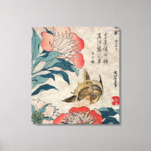 Impressão Em Tela Peônia e canário, Katsushika Hokusai