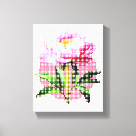 Impressão Em Tela Peônia Rosa Pontilhada Flor em Mosaico